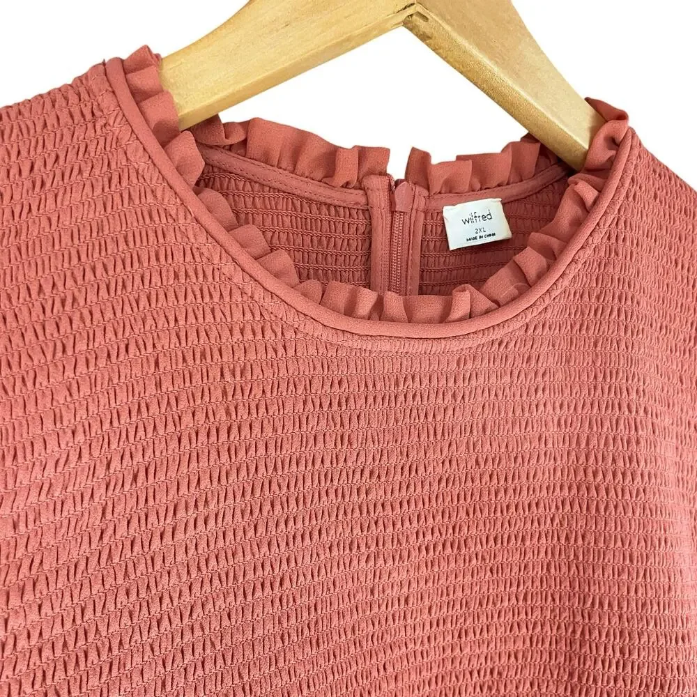 WILFRED ARITZIA Tempest Smocked Chiffon Blouse in Ashy Rose Pink Size 2XL